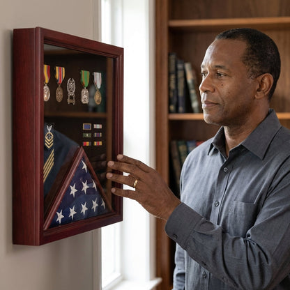 Military Flag and Medal Display Case, folded 3' x 5' flag