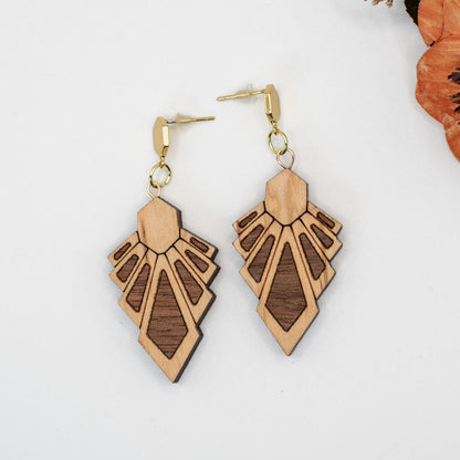 Art Deco Wood Earrings | Walnut & Maple