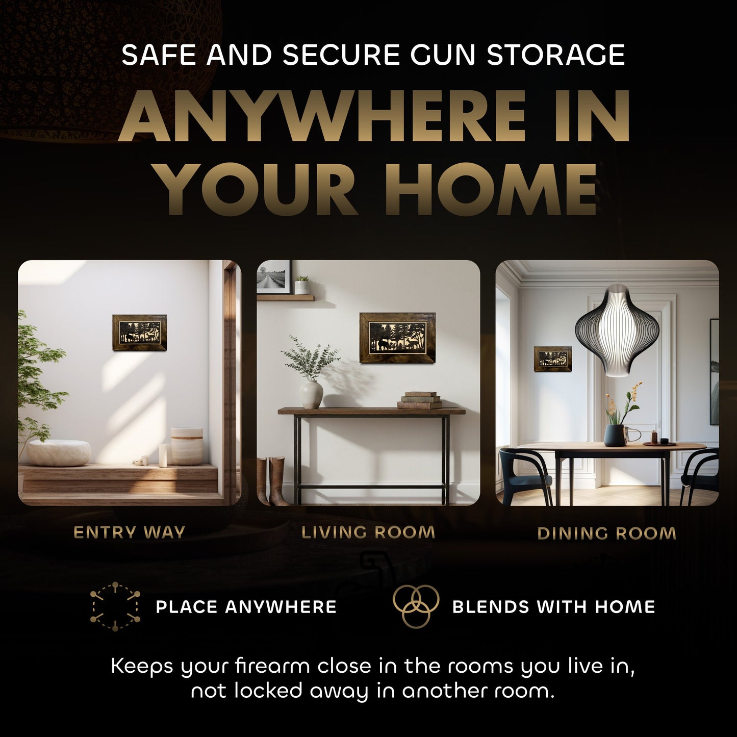 Hidden Gun Storage Cabinet Deer Buck Whitetail Wood Firearm Safe Concealment Furniture Wall Art