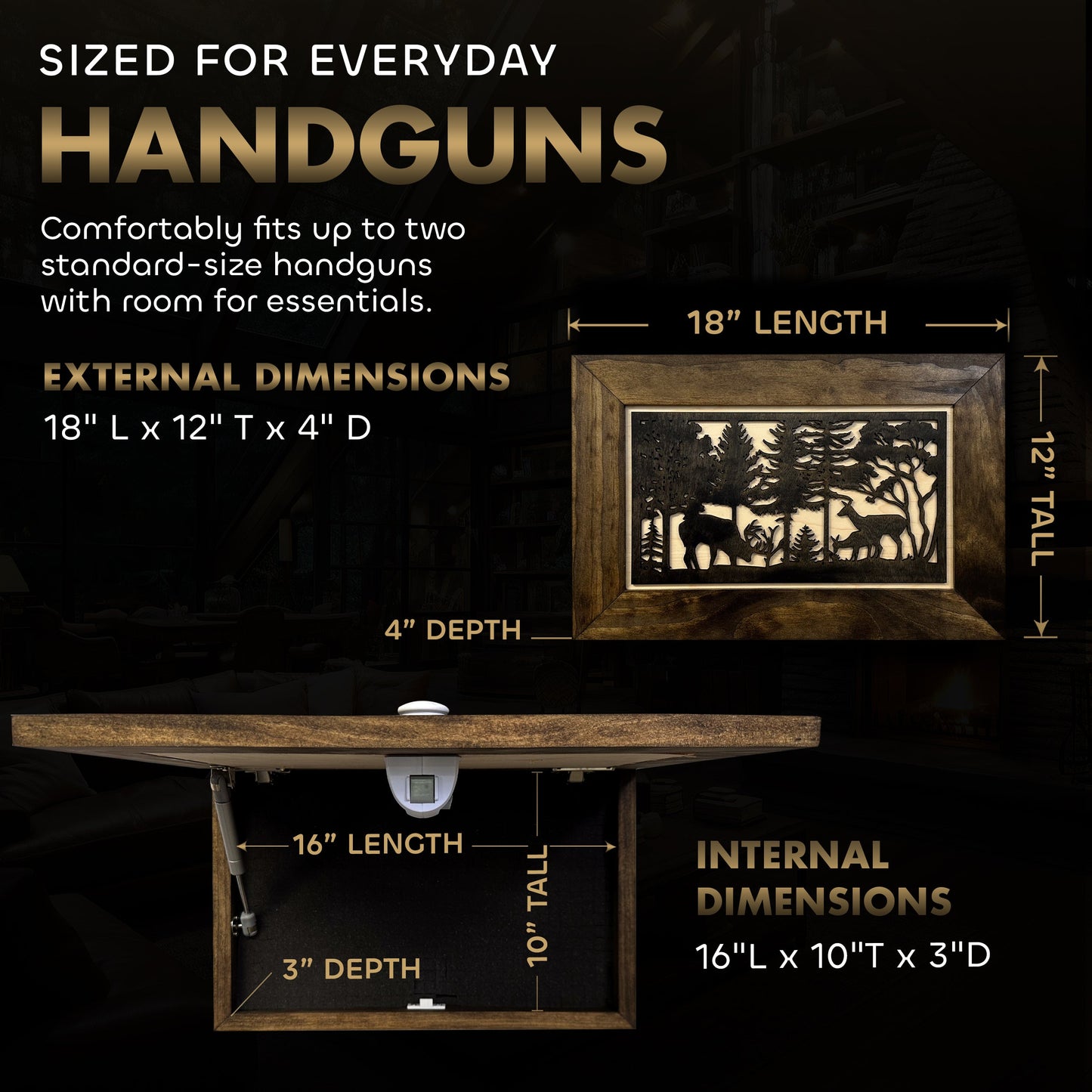 Hidden Gun Storage Cabinet Deer Buck Whitetail Wood Firearm Safe Concealment Furniture Wall Art