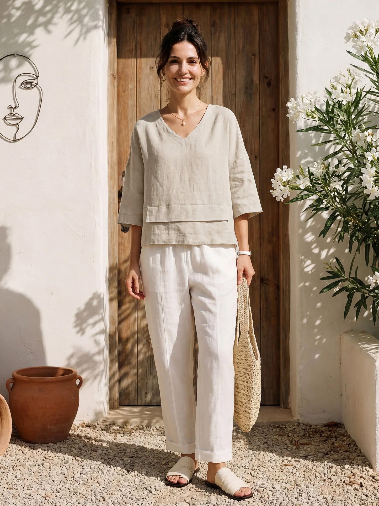 100% Linen Drop Shoulder Asymmetric Layered Hem Overtop VIOLA