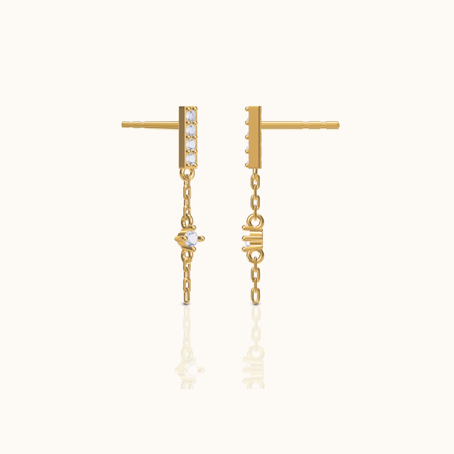 Bar Dash Mini CZ Dangle Chain Stud Earrings