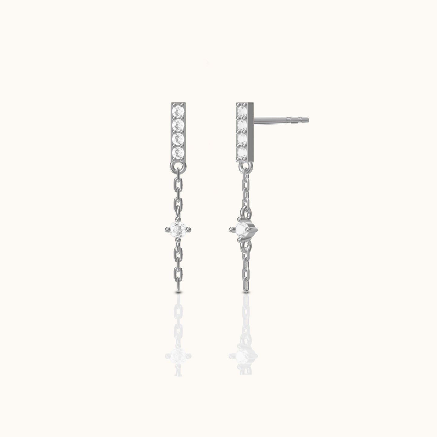 Bar Dash Mini CZ Dangle Chain Stud Earrings