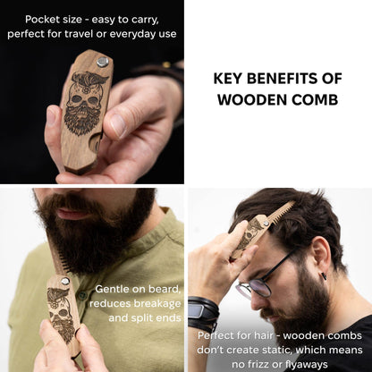 Wooden Beard Comb – Skull Design