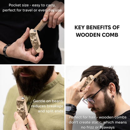 Wooden Beard Comb – Sugar Skull
