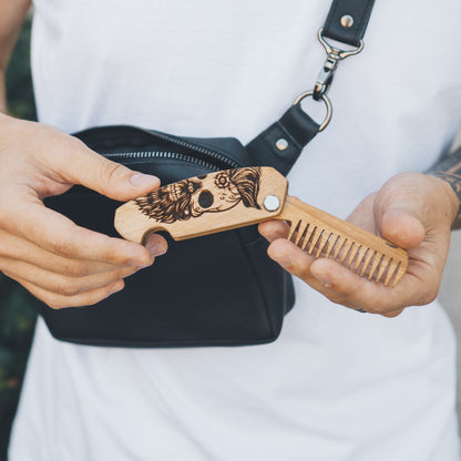 Wooden Beard Comb – Sugar Skull
