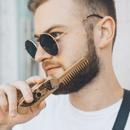 Wooden Beard Comb – Sugar Skull