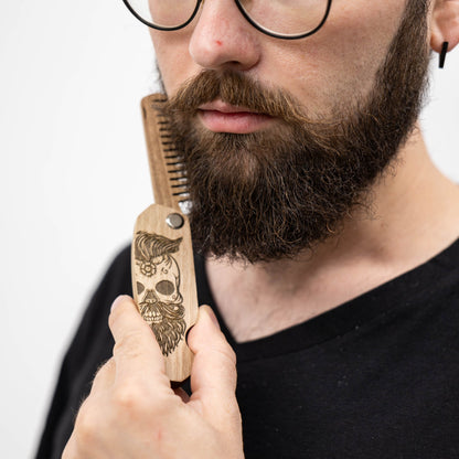 Wooden Beard Comb – Sugar Skull