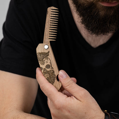 Wooden Beard Comb – Sugar Skull
