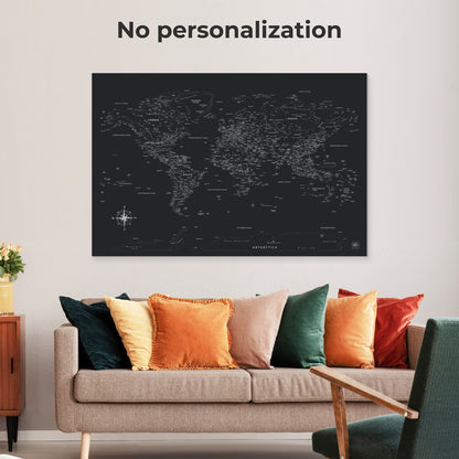 World Map on Canvas - Black