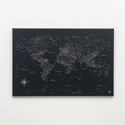 World Map on Canvas - Black