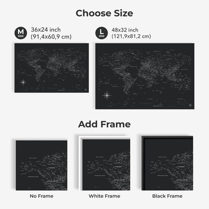 World Map on Canvas - Black