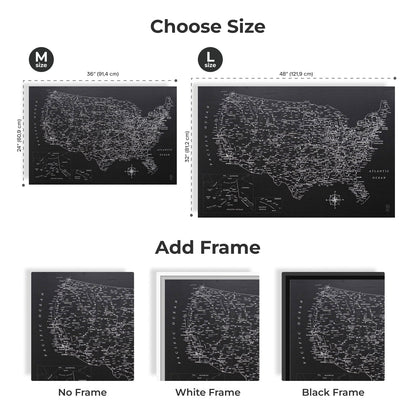 Wooden Canvas USA Map - Black