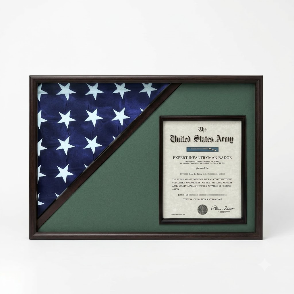Shadow box for 5' x 9.5' flag with 8.5 x 11 Document holder, Black Finish