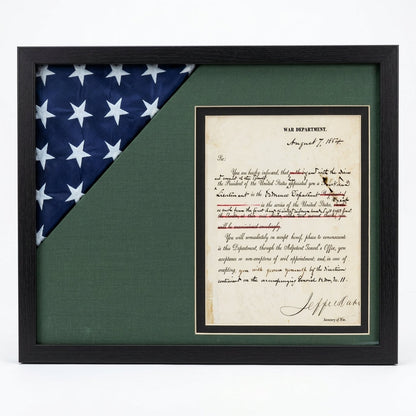 Shadow box for 3' x 5' flag with 8.5 x 11 Document holder, Black Finish