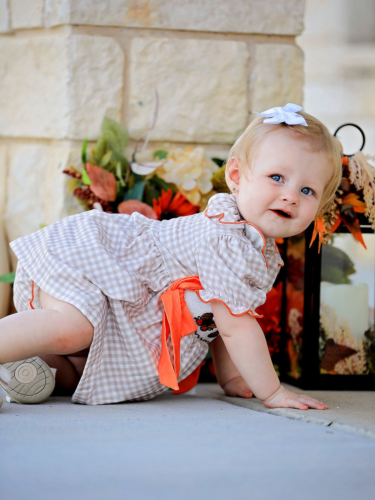 Thanksgiving Smocked Girls Dress Bloomer Set Turkey Embroidery