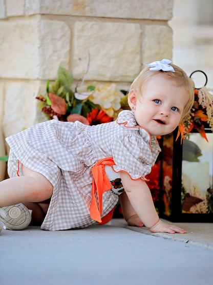 Thanksgiving Smocked Girls Dress Bloomer Set Turkey Embroidery