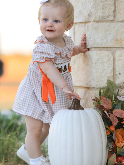 Thanksgiving Smocked Girls Dress Bloomer Set Turkey Embroidery