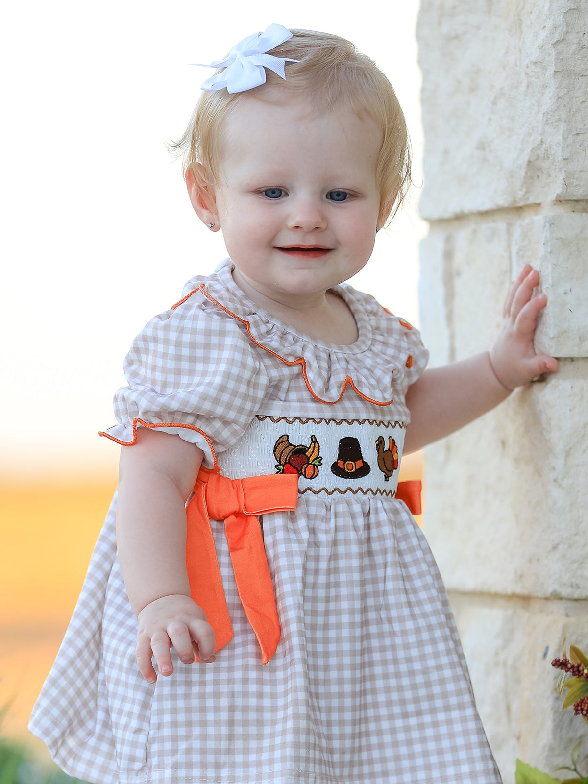 Thanksgiving Smocked Girls Dress Bloomer Set Turkey Embroidery