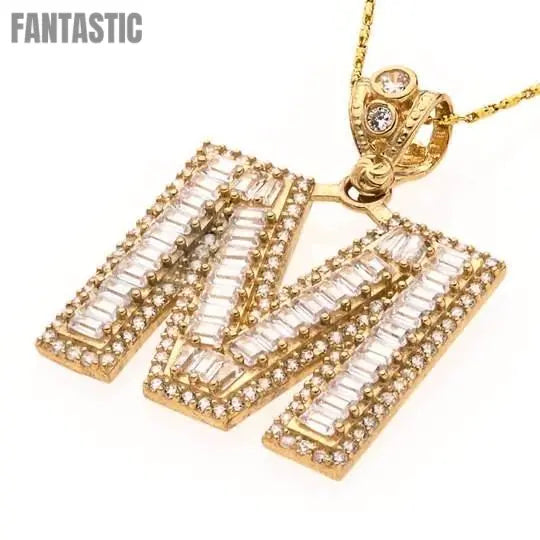 14K Gold CZ Bling Initial Letter M Pendant