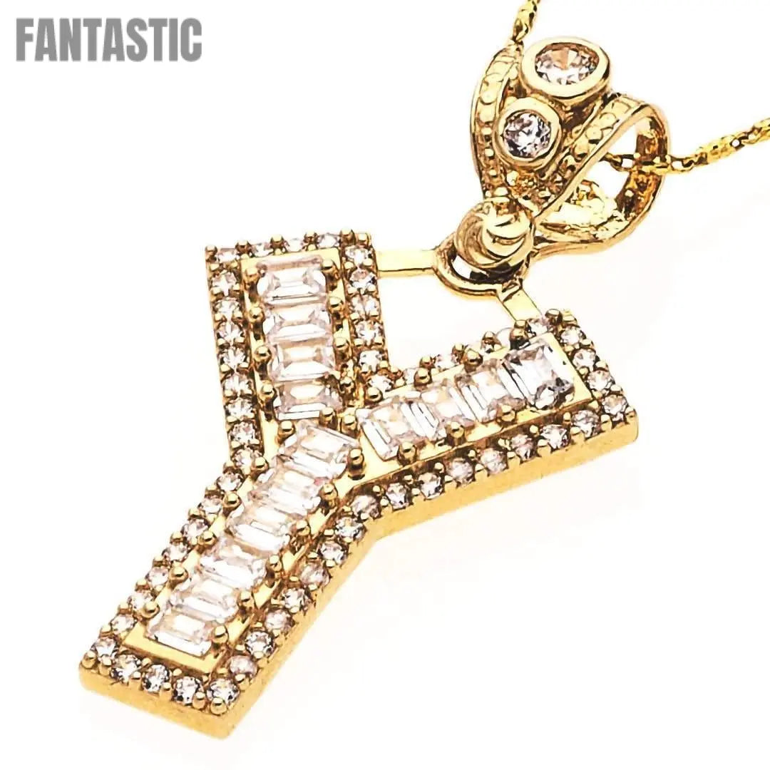 14K Gold CZ Bling Initial Letter Y Pendant