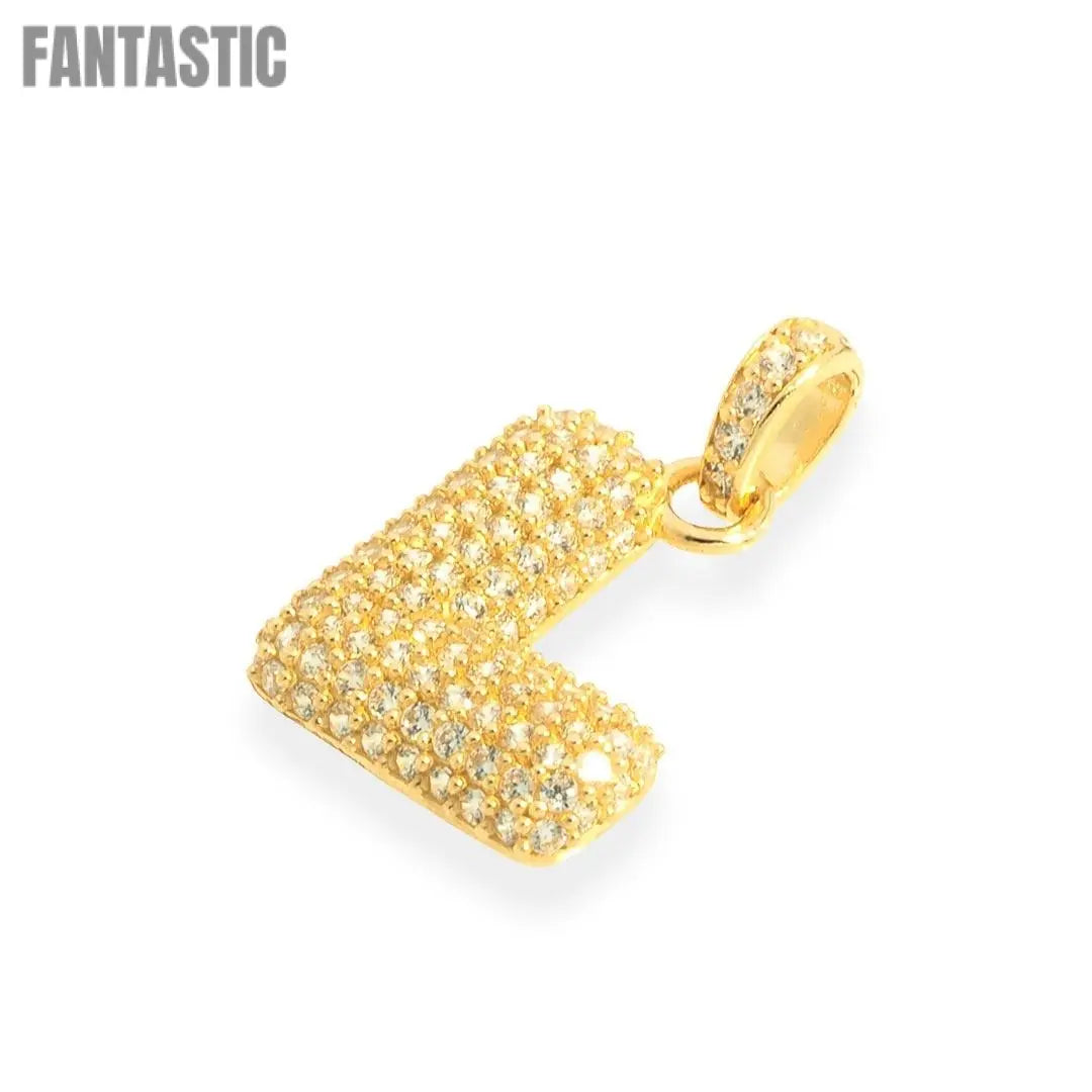 Bubble Letters "L" Pendant | 14K Gold With Cz