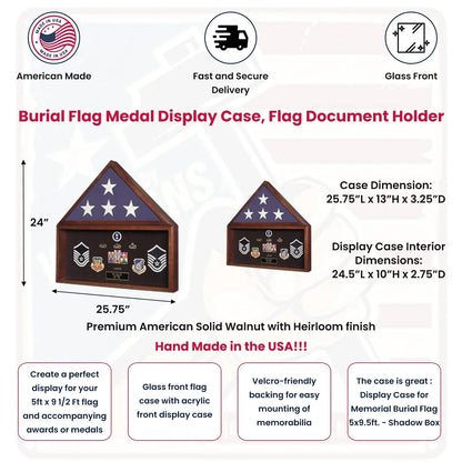 Burial Flag Medal Display case, Ceremonial Flag display.