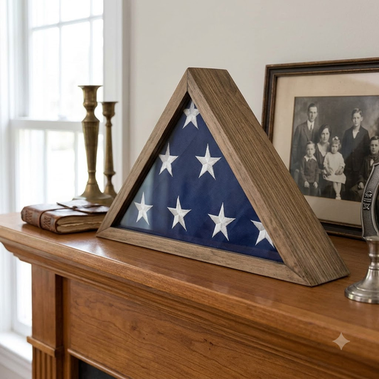 Rustic Flag Case SOLID WOOD Military Flag Display Case for 9.5 x 5 Flag