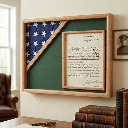 Shadow box for 3ft x 5ft flag with 8.5 x 11 Document holder, cherry Finish