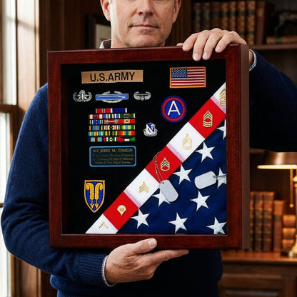 American Made Burial Flag Medals Display case - Cherry