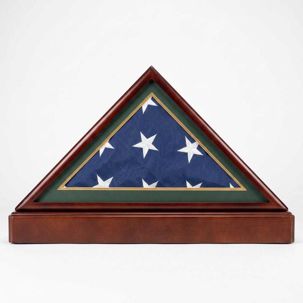 Burial/Funeral Military Shadow Box with Pedestal Stand (with Army Green Mat).