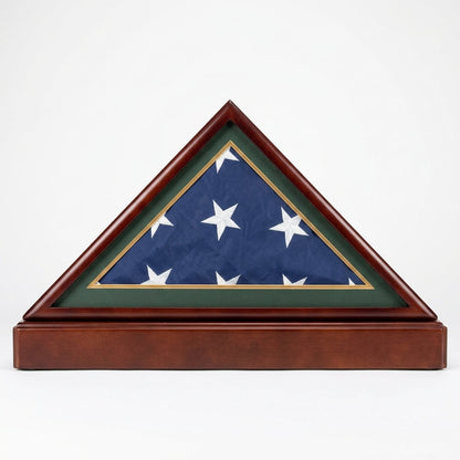 Burial/Funeral Military Shadow Box with Pedestal Stand (with Army Green Mat).