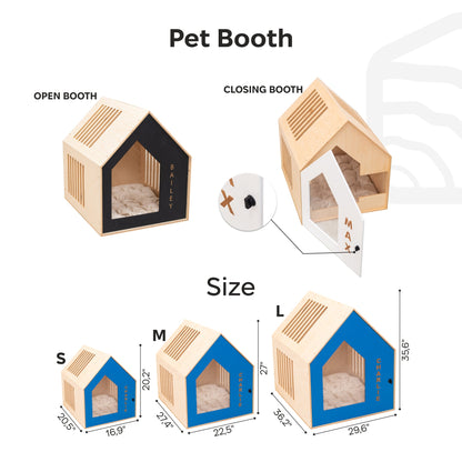 Booth-Style Wooden Dog House - Blue