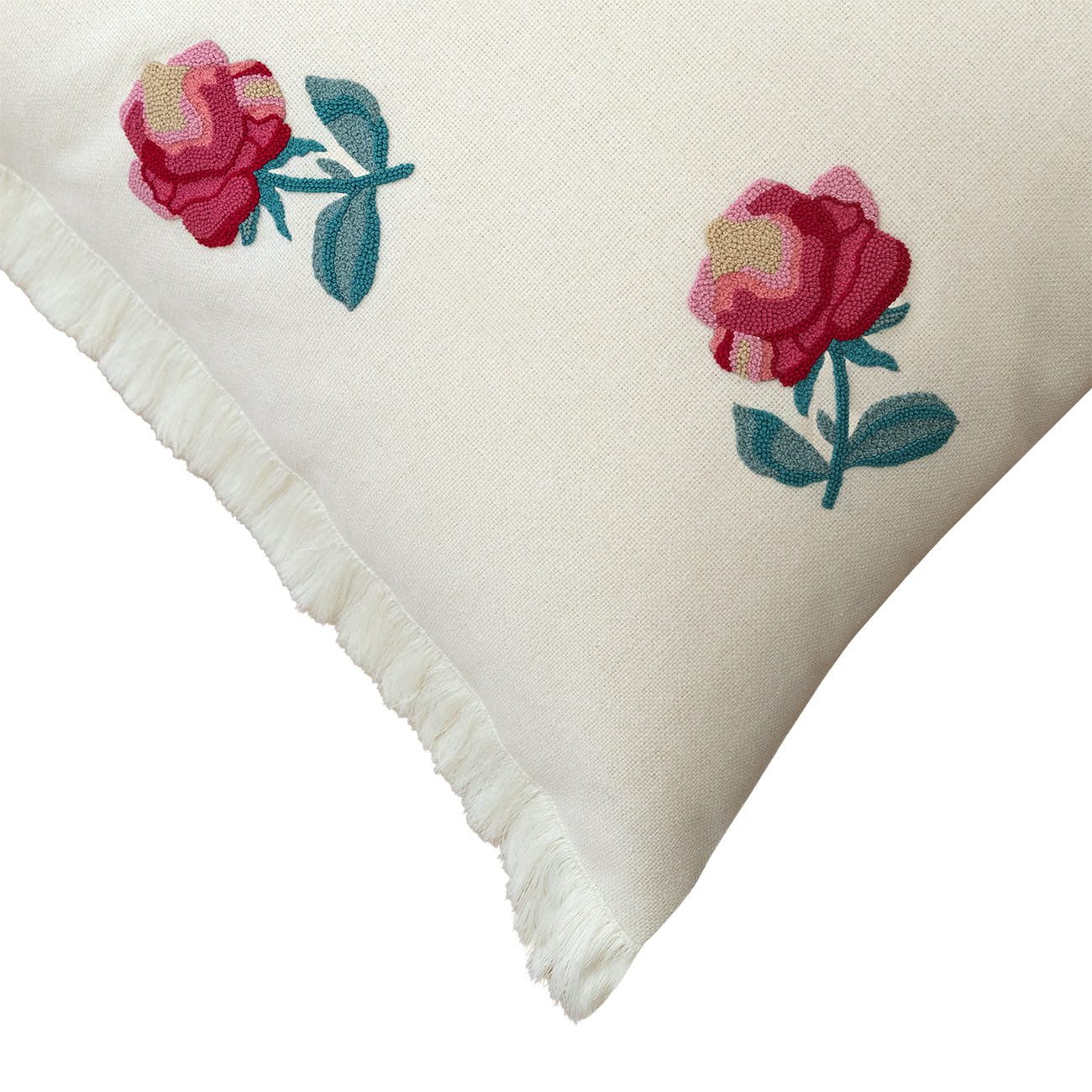 Hand Embroidered Silken Rose Pillow Cover 20"x 20"