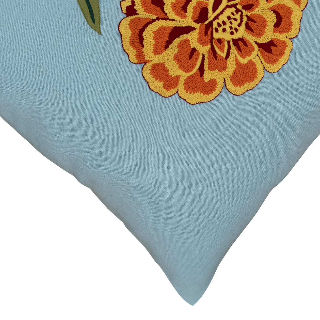 Hand Embroidered Marigold Majesty Pillow Cover 20" x 20"