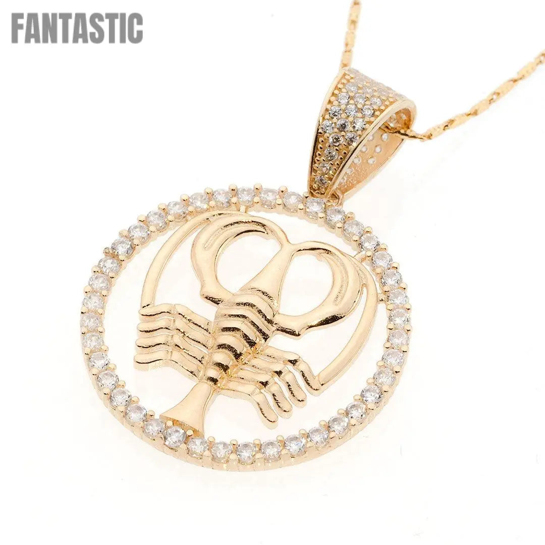 14K Gold CZ Cancer Zodiac Pendant