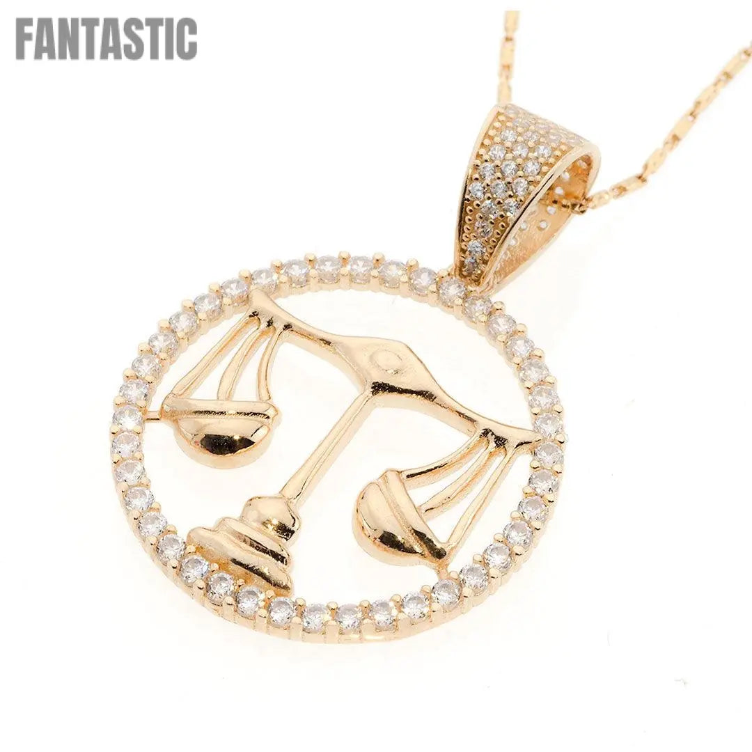 14K Gold CZ Libra Zodiac Pendant