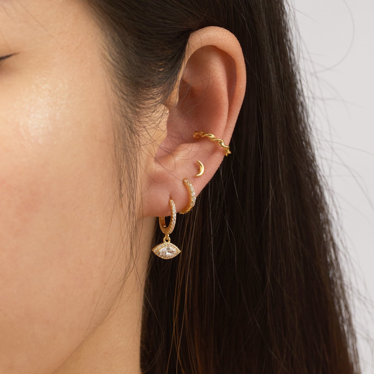 Dangle Eye CZ Pave Hoop Earrings