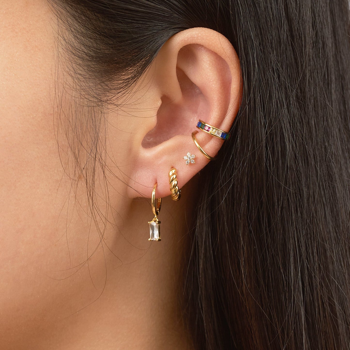 Single Rainbow CZ Embellished Ear Cuff