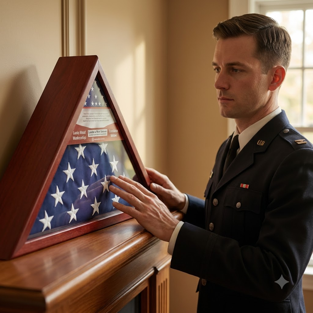 Military Flag Case With Shadow Box - for 5 X 9 flag, Flag and Medallion Case