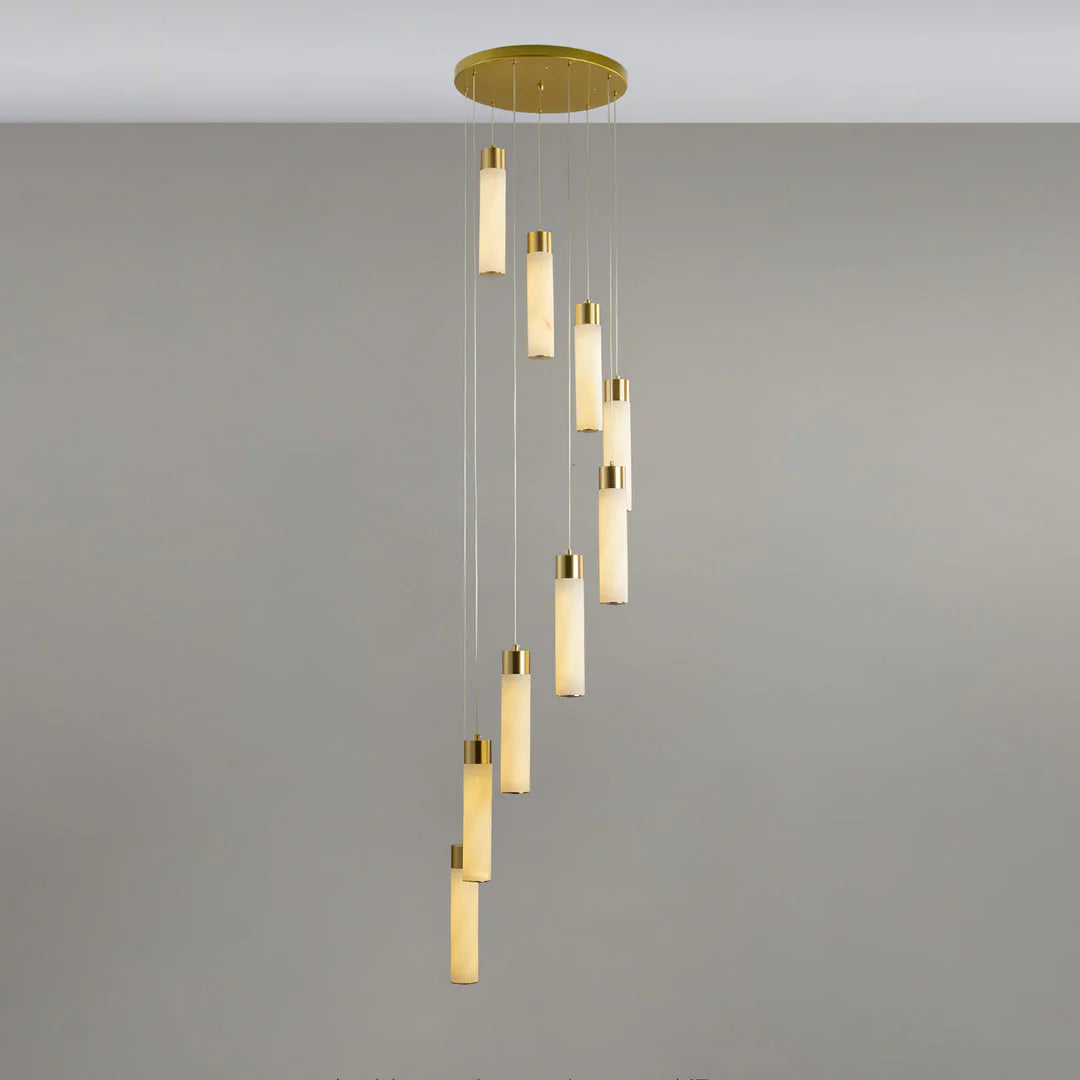 Cylindrical Celestial Alabaster Cascade Chandelier