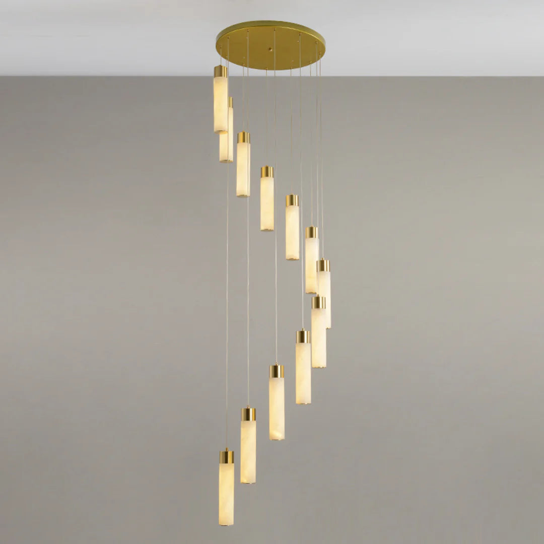 Cylindrical Celestial Alabaster Cascade Chandelier