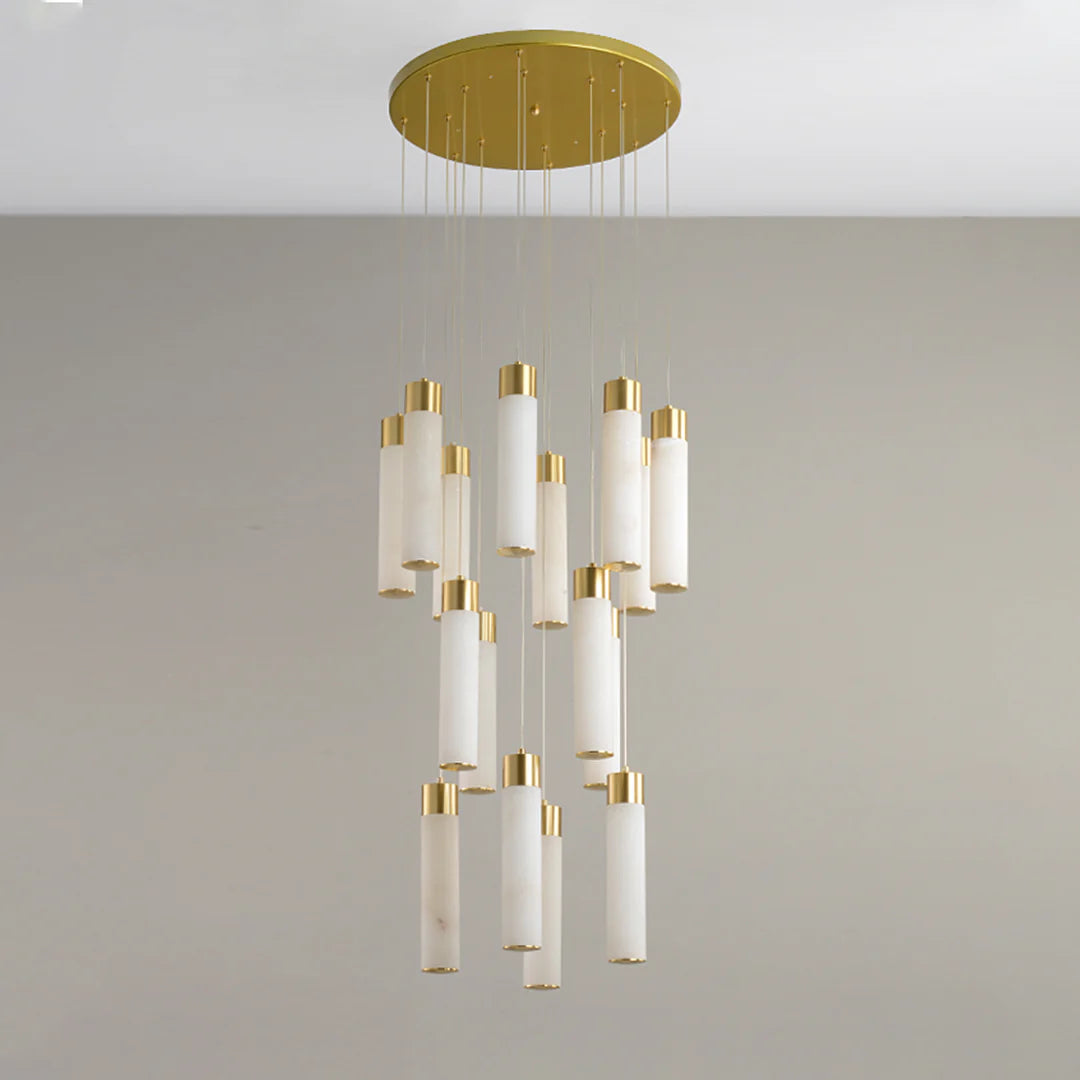 Cylindrical Celestial Alabaster Cascade Chandelier
