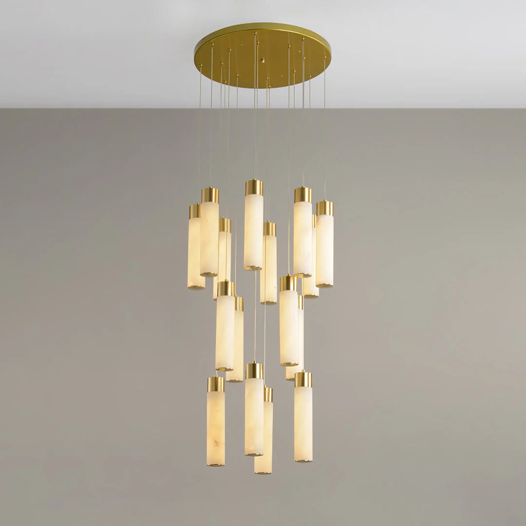 Cylindrical Celestial Alabaster Cascade Chandelier