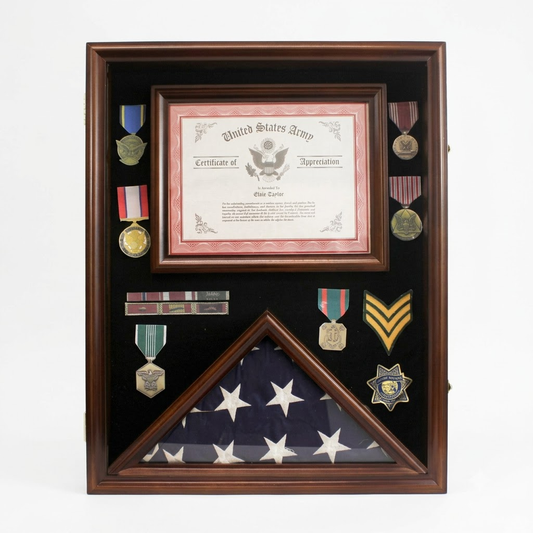 Flag Display Case Pin Medal Shadow Box with Certificate/Letter Holder for 3 x 5 ft flag