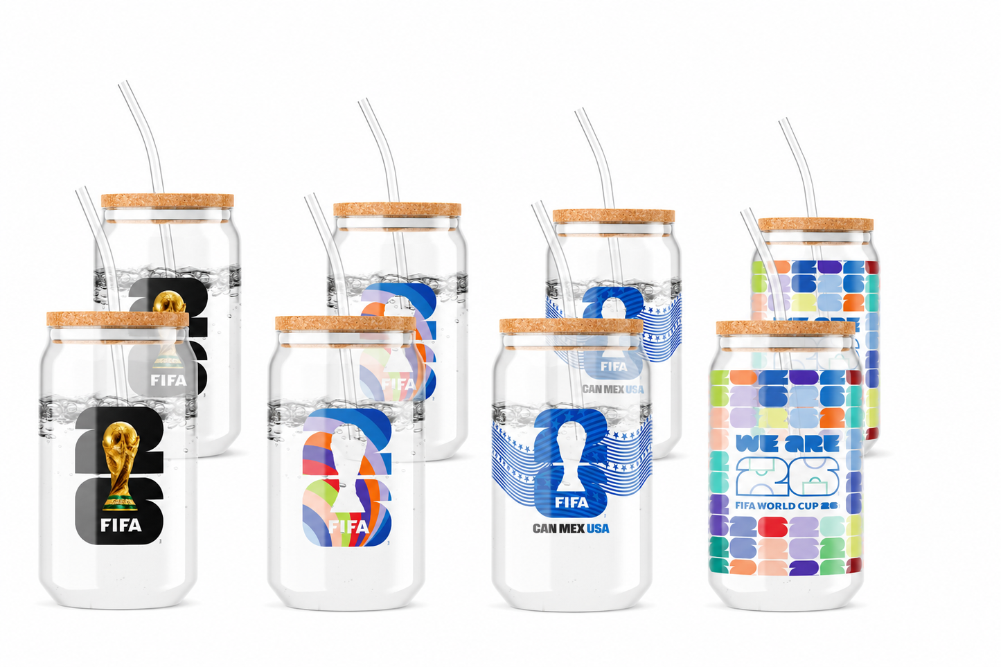 Atelier Sportif Official Official FIFA World Cup 2026 Edition 16 Oz Glass Sippers Bamboo lids with Glass Straws