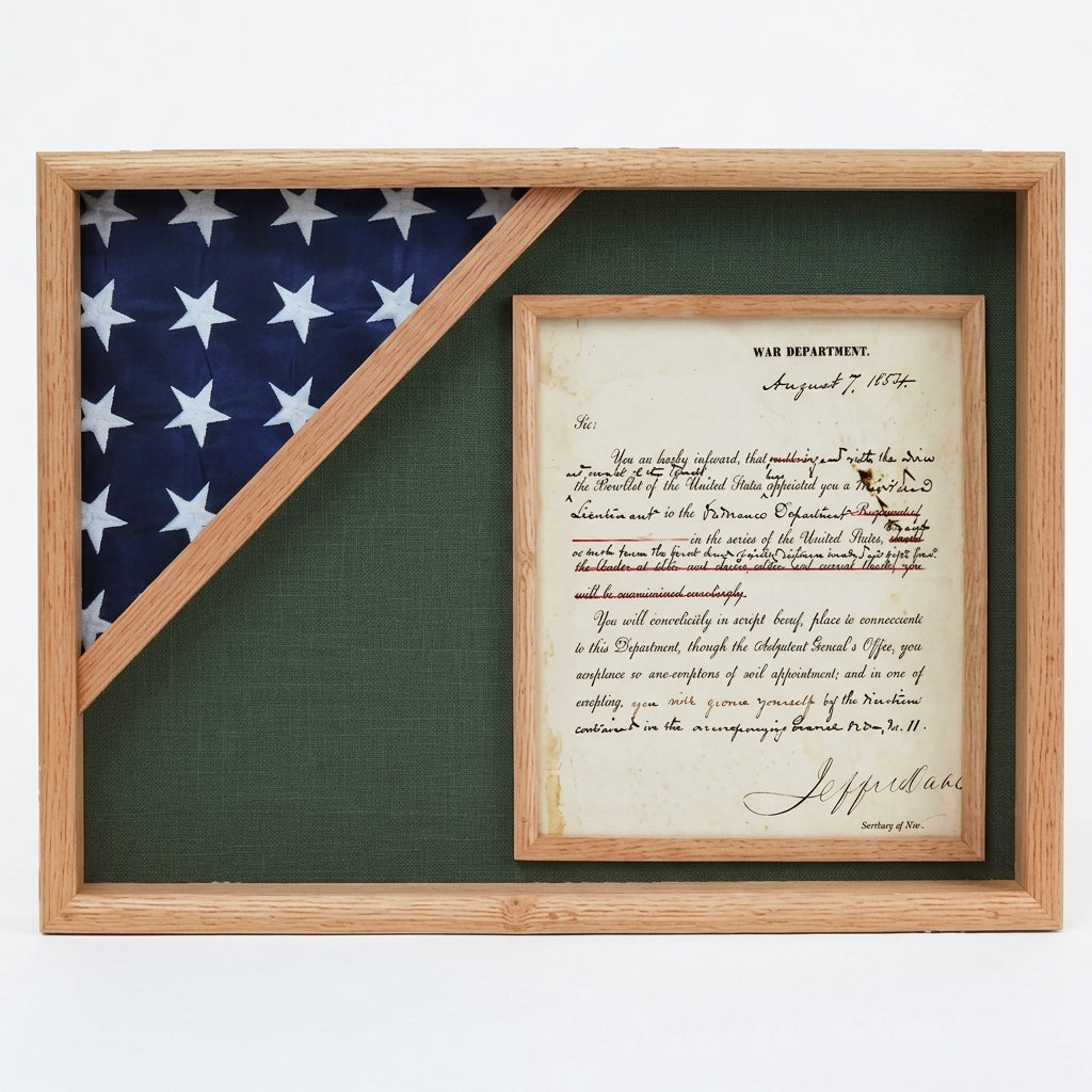 Shadow box for 3ft x 5ft flag with 8.5 x 11 Document holder, cherry Finish