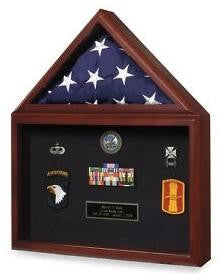 Marine Corps Flag shadowbox for awards medals photos, Cherry case