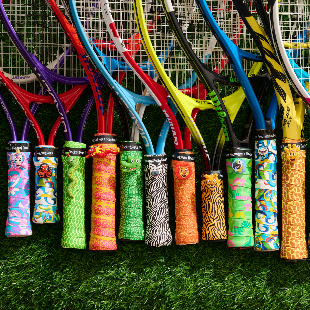 VALUE PACK - A Black and White Zebra Racket Pet Tennis Dampener and Overgrip Tape with a (Pack of 2) Replacement Overgrip Tape
