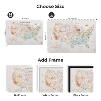 Wooden Canvas USA Map -  Colorful
